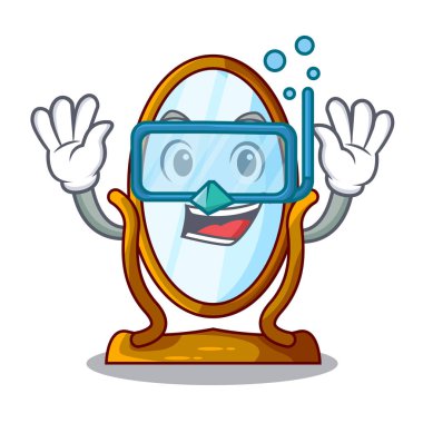 Ahşap çerçeve büyük karikatür aynada dalış