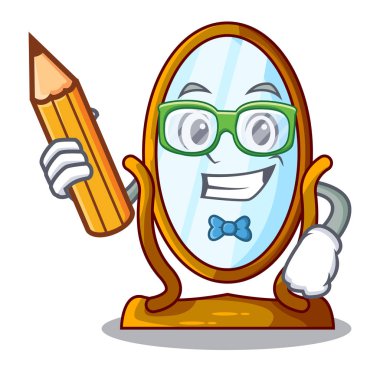 Öğrenci büyük karikatür aynada ahşap çerçeve