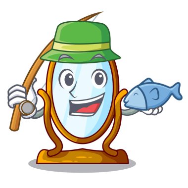 Çizgi film büyük antika ayna çerçeve içinde balık tutma