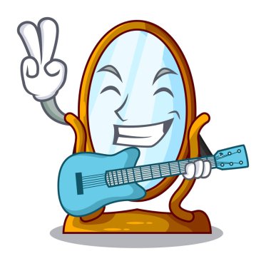 Gitar karikatür büyük antika ayna ile çerçeve içinde