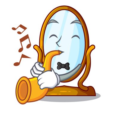 Trompet karikatür büyük antika ayna ile çerçeve içinde