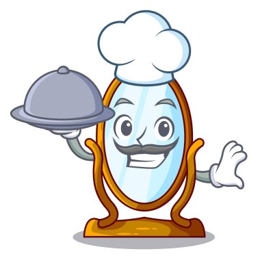 Şef gıda karikatür büyük antika ayna çerçeve ile