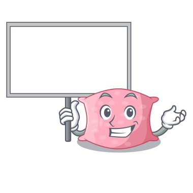 Yönetim Kurulu karakter sevimli yastık yatak üzerinde getir.