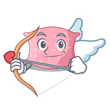 Aşk tanrısı karakter yatak vektör çizim üzerinde şirin yastıklar