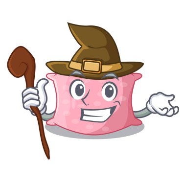 Cadı çizgi film sevimli yastık yatak yanında