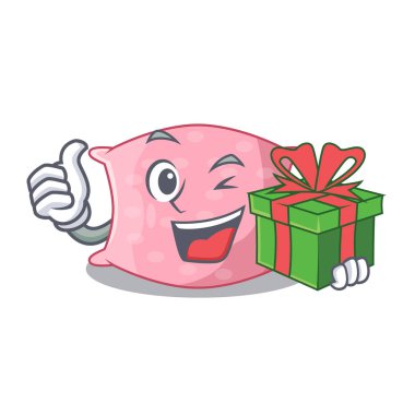 Hediye çizgi film sevimli yastık ile yatağın yanındaki