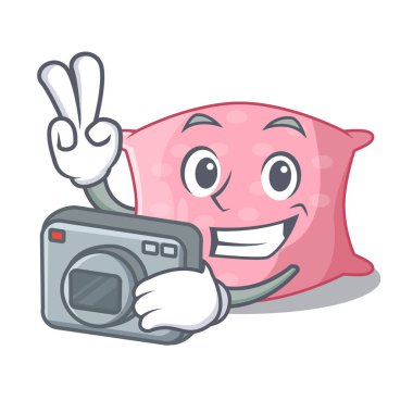 Fotoğrafçı çizgi film sevimli yastık yatak yanında