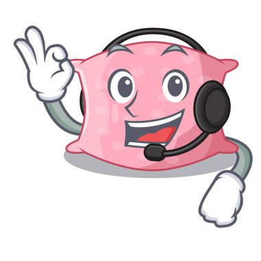 Maskot vektör illüstrasyon izole kulaklık sevimli yastık ile rahat