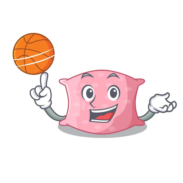 Με μπάσκετ χαρακτήρα χαριτωμένα μαξιλάρια στο στρώμα — Διανυσματικό Αρχείο