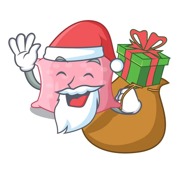 Père Noël Avec Cadeau Oreiller Mignon Confortable Isolé Sur Illustration — Image vectorielle