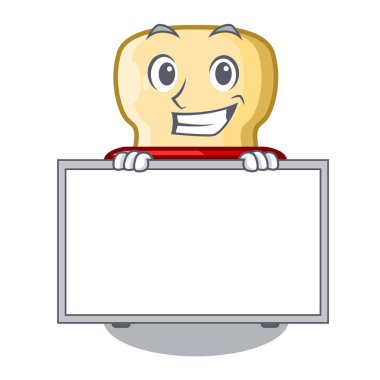 Vektör çizim yemek sandalyesi üzerinde kapalı kurulu karakter bebekle sırıtarak