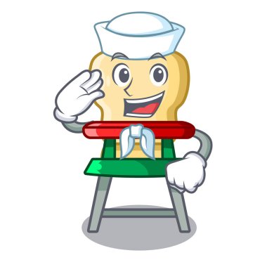 Denizci karakter bebek yemek sandalyesi üzerinde kapalı vektör çizim