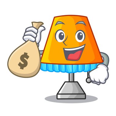 Para çantası karakter masa ofis lambası ile kapalı vektör çizim içinde