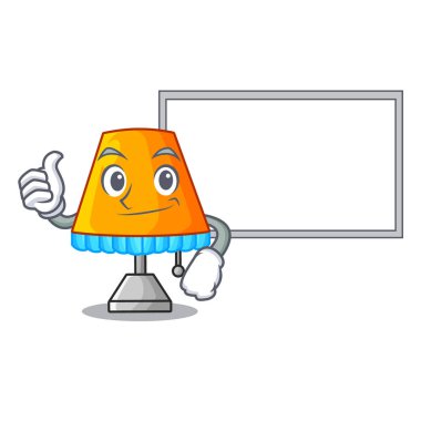 Başparmak yukarıya kurulu karakter masa ofis lambası kapalı vektör çizim ile