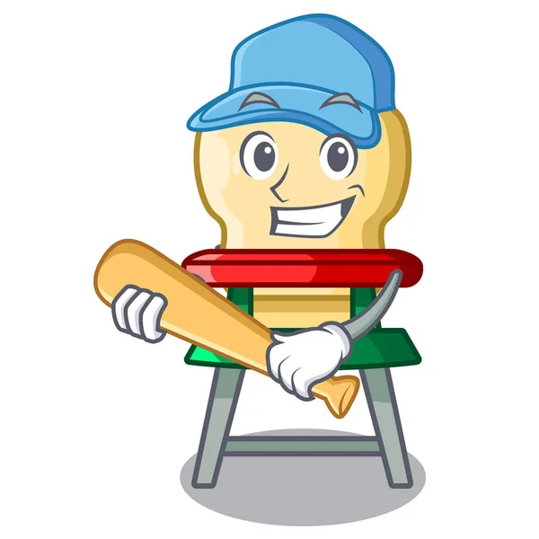 Hrát Baseball Charakter Dítě Jíst Židličku Doma Vektorové Ilustrace — Stockový vektor
