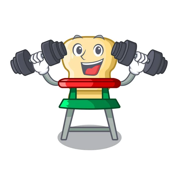 Fitness Karakter Bebek Yemek Sandalyesi Üzerinde Kapalı Vektör Çizim — Stok Vektör