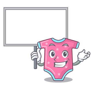 Yönetim Kurulu clothesline vektör çizim üzerinde asılı karakter bebek elbiseleri getir