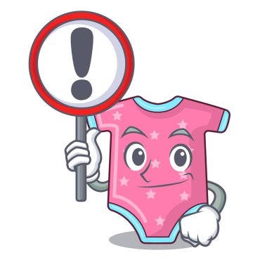 Clothesline vektör çizim üzerinde asılı işareti karakter bebek giysileri ile