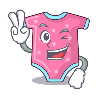 İki çizgi film bebek giysileri askı raf vektör çizim üzerinde parmak