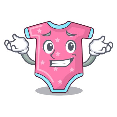 Askı raf vektör çizim üzerinde sırıtan karikatür bebek giysileri