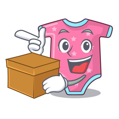 Kutusu karikatür bebek giysileri ile askı raf üzerinde