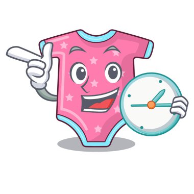 Saat çizgi film bebek giysileri ile askı raf üzerinde