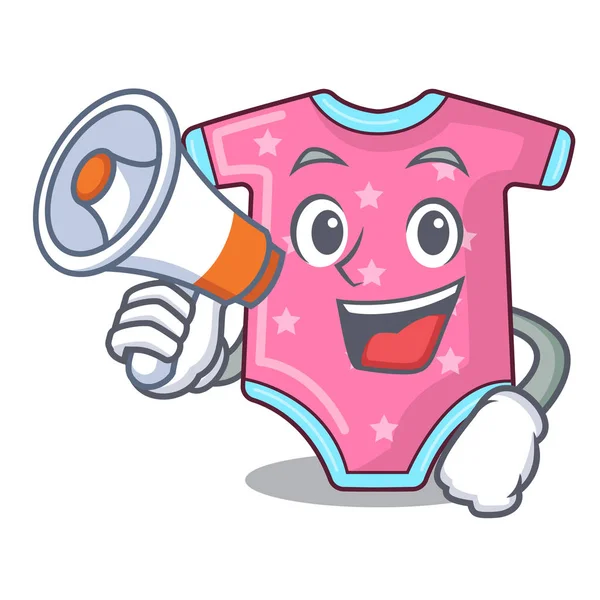 Clothesline vektör çizim üzerinde asılı megafon karakter bebek giysileri ile