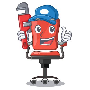 Maskot izole tesisatçı Resepsiyon sandalye ofis