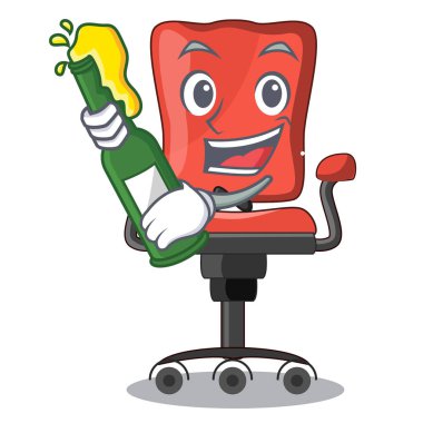 Maskot izole bira Resepsiyon sandalye ofis ile