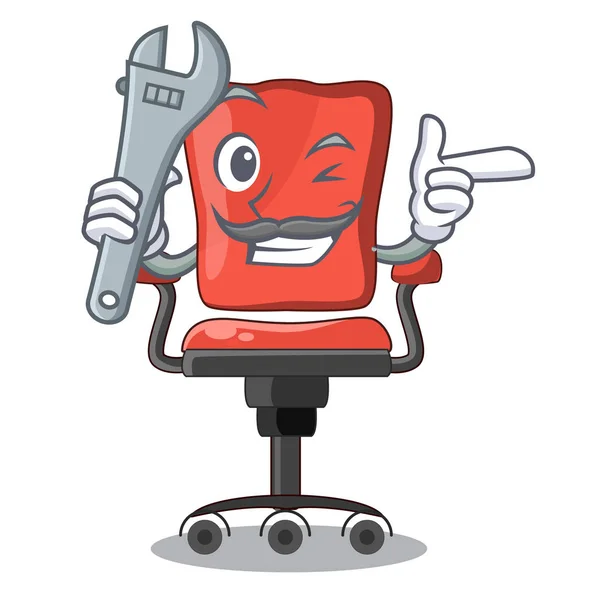 Escritório mecânico da cadeira de mesa isolado na mascote — Vetor de Stock
