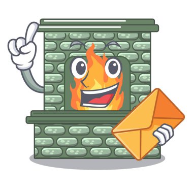 Zarf ile evde bir şömine karikatür