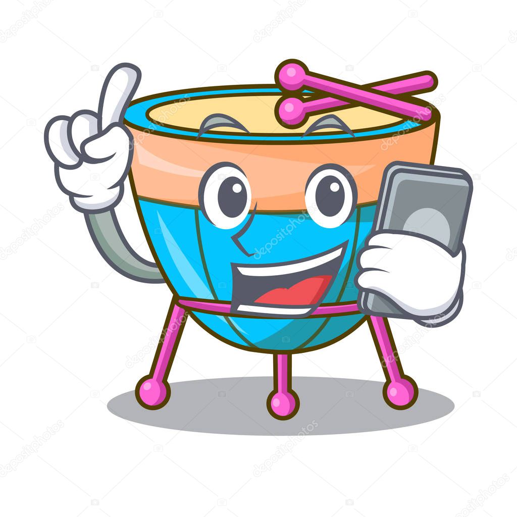 Con teléfono personaje de dibujos animados percusión instrumento