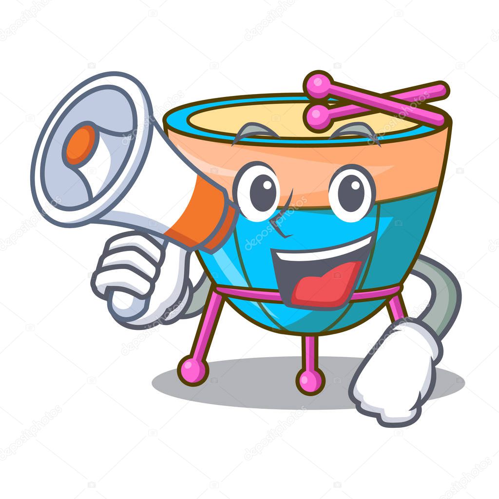 Con megáfono personaje de dibujos animados percusión instrumento