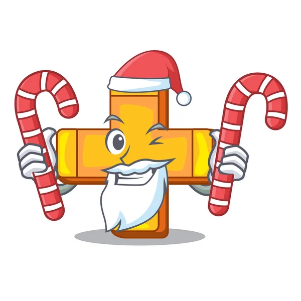Santa con caramelo más signo aislado en la mascota — Vector de stock