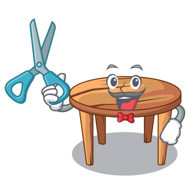 Kuaför karakter ahşap masa restoranda