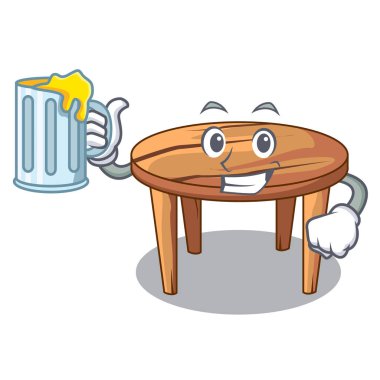 Suyu karikatür ahşap yemek masası ile mutfakta