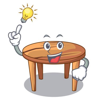 Maskot izole bir fikir ahşap masa var