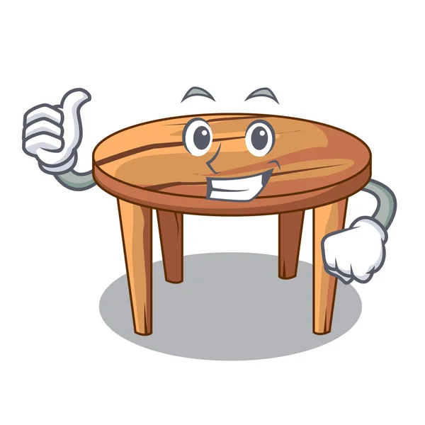 Duimschroef opwaarts cartoon ronde houten tafel in café — Stockvector