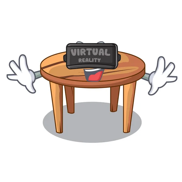 Mesa de comedor de madera de dibujos animados de realidad virtual en cocina — Vector de stock