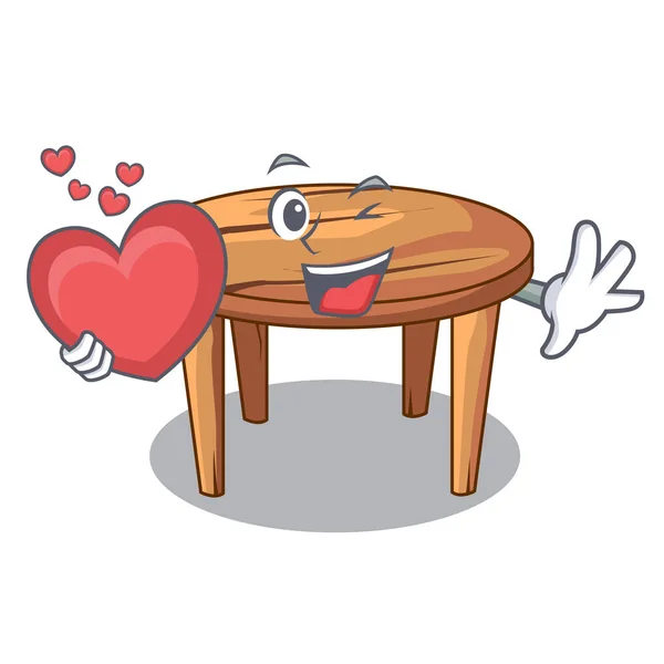 Avec coeur dessin animé table à manger en bois dans la cuisine — Image vectorielle