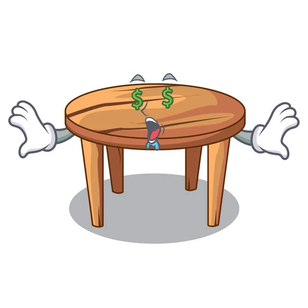 Pieniądze oko drewniany stół na białym tle na maskotka — Wektor stockowy