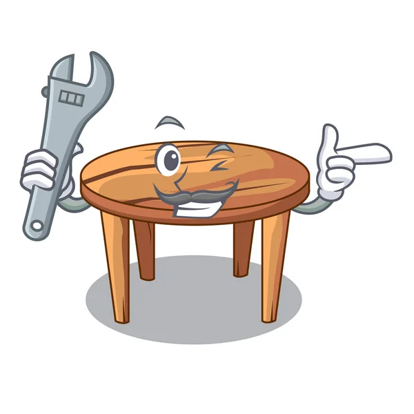 Mesa de madeira mecânica isolada na mascote — Vetor de Stock