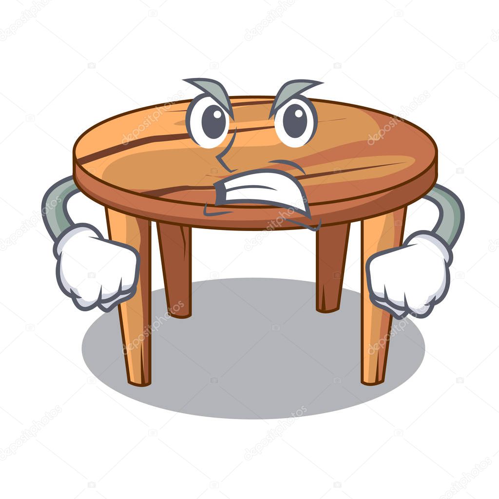 Angry cartoon wooden dining table in kitchen