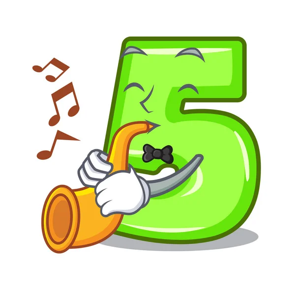 Com Trompete Número Cinco Isolado Ilustração Vetor Mascote — Vetor de Stock