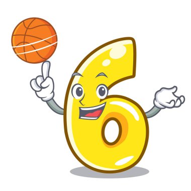 Basketbol karakteri ile altı tuğla duvar vektör çizim üzerinde numara