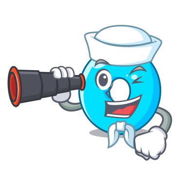 Denizci dürbün ile sıfır mavi renk vektör çizim karikatür