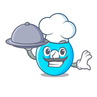 Şef gıda ile sıfır mavi renk vektör çizim karikatür