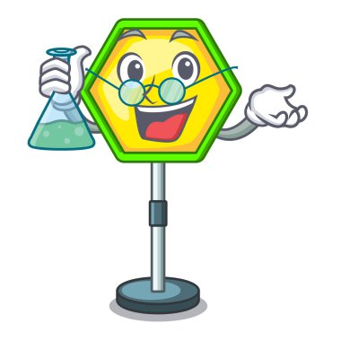 Profesör karikatür trafik işareti üzerinde trafik yol vektör çizim