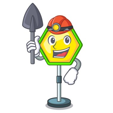 Madenci yol trafik işareti karikatür vektör çizim üzerinde