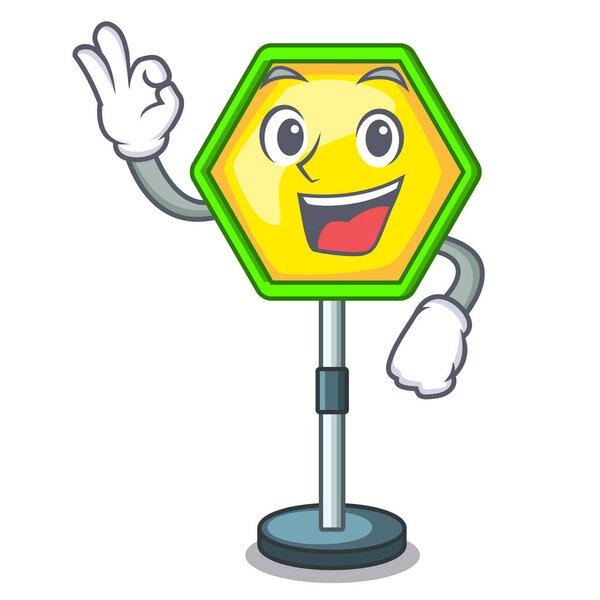 Okay cartoon traffic sign on traffic road vector illustration